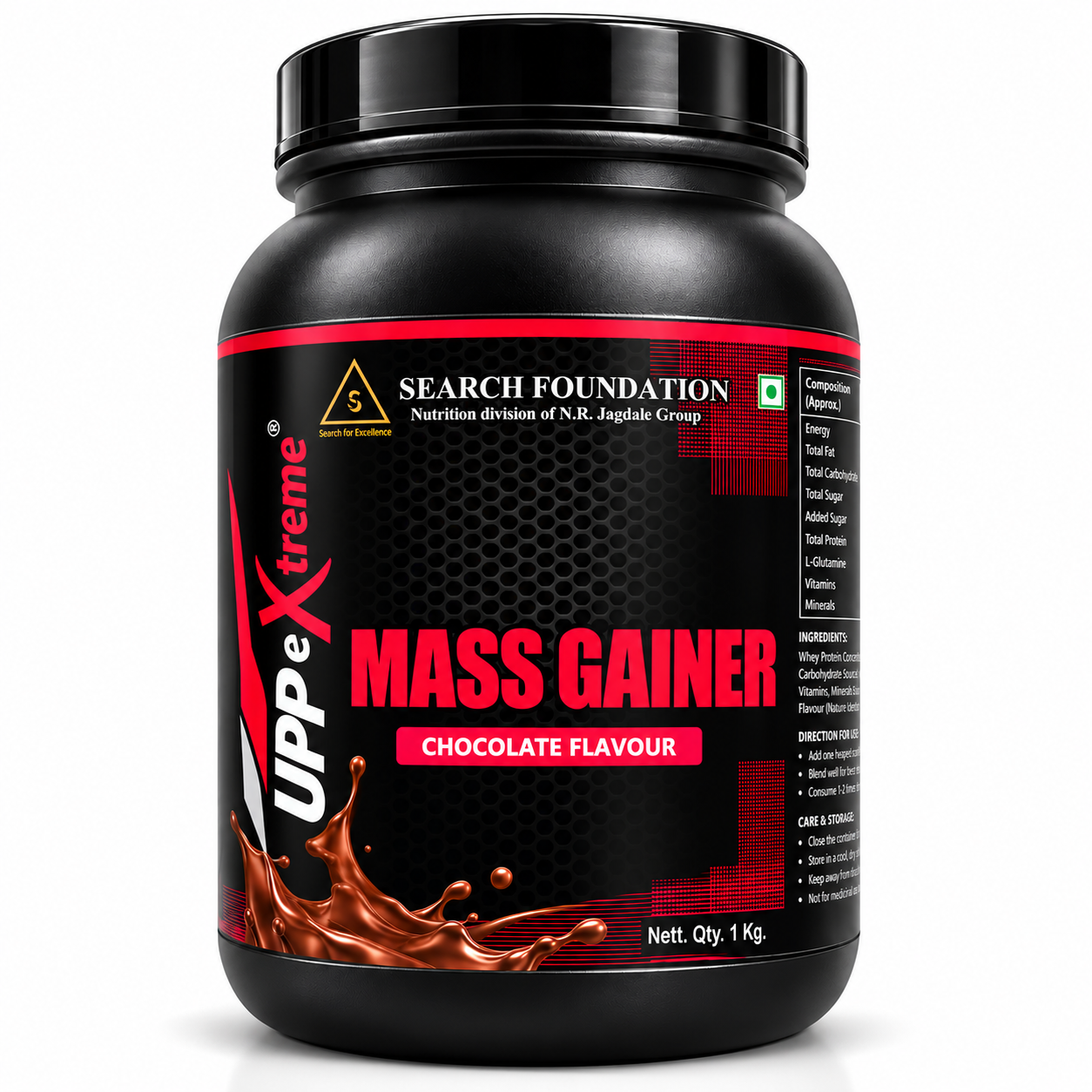 UPP eXtreme MASS GAINER (1kg) | Search Foundation | Scientifically Designed Sports and Performance Nutrition Black Chocolate Mass Gainer Tub