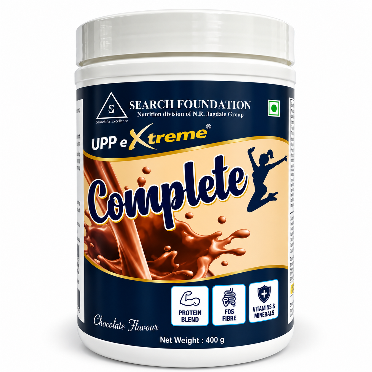 UPP eXtreme COMPLETE PROTEIN (400g) | Search Foundation | Scientifically Designed Sports and Performance Nutrition Chocolate Complete Nutrition Supplement Jar
