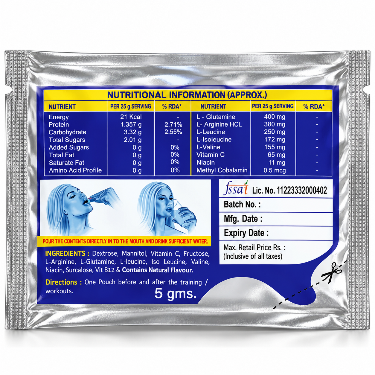 AMINO QUICK CHARGE (5g x 40 units) | Search Foundation | Scientifically Designed Sports and Performance Nutrition Nutrition Supplement Sachet Packaging