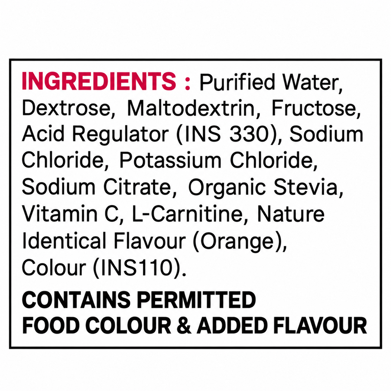 CARBOLYTE FUSION ERD (200ml) | Search Foundation | Scientifically Designed Sports and Performance Nutrition Bold Orange Drink Ingredients Label