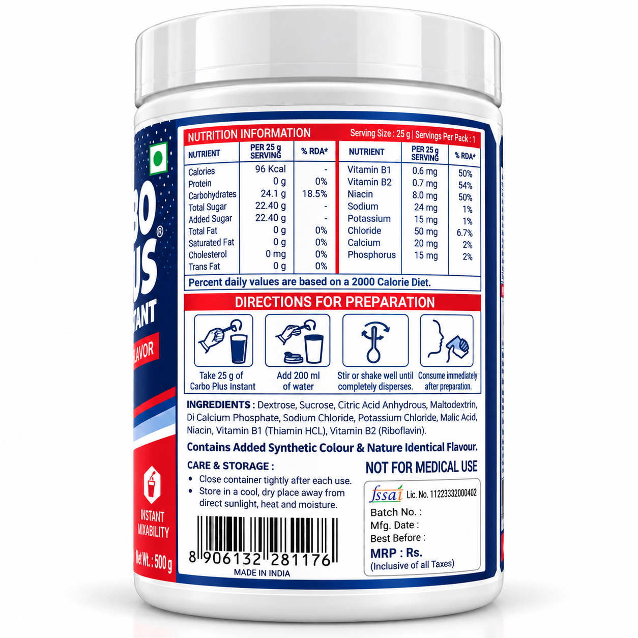 CARBO PLUS INSTANT (500g) | Search Foundation | Scientifically Designed Sports and Performance Nutrition Carbo Plus Supplement Nutrition Label
