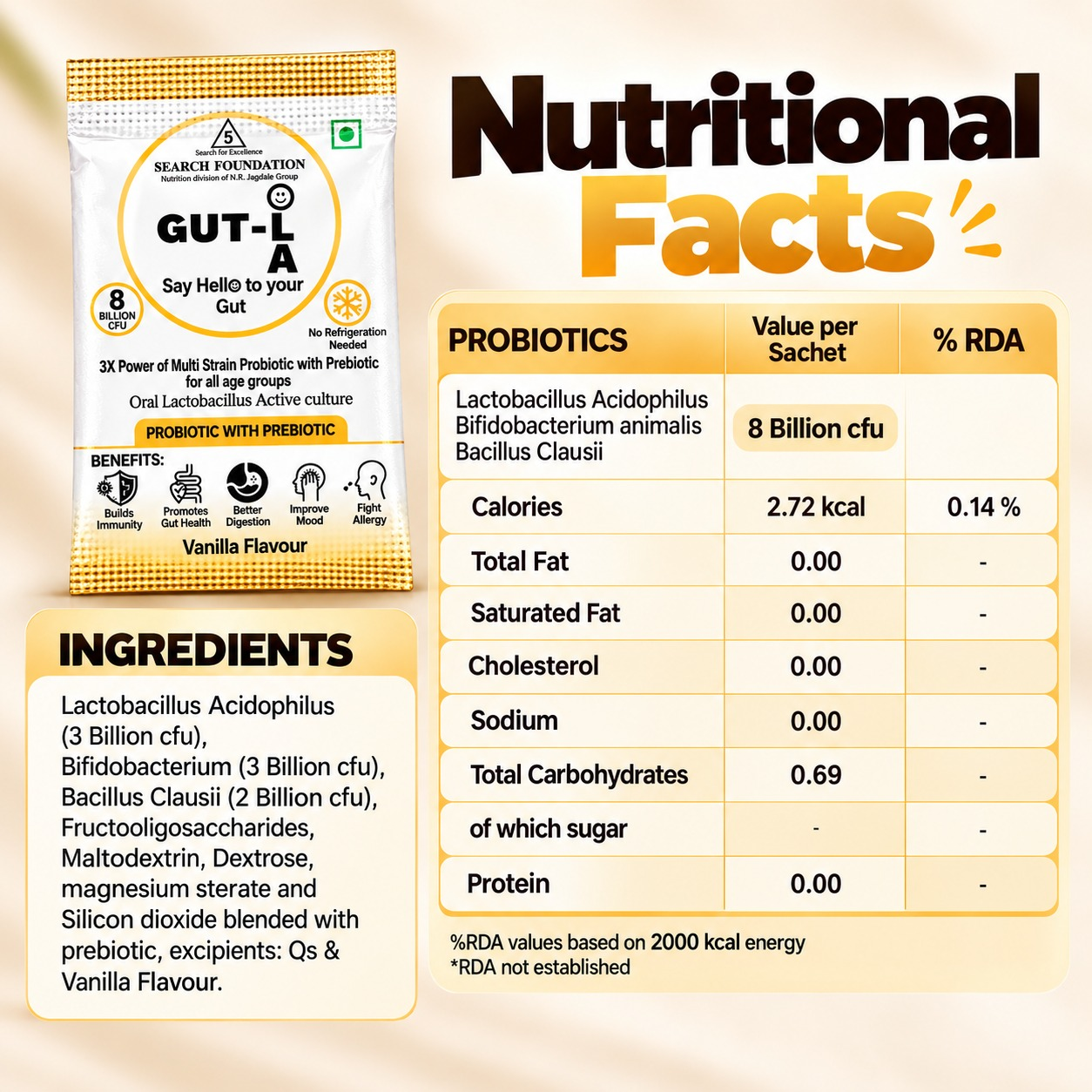 GUTOLA (1g x 10) | Search Foundation | Scientifically Designed Sports and Performance Nutrition Gutola Nutritional Facts